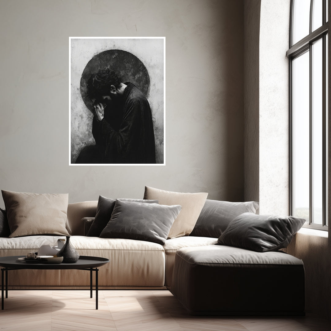 Versunken im Gebet Poster schwarz weiß – mattes Kunstdruck-Papier – Ansicht 4