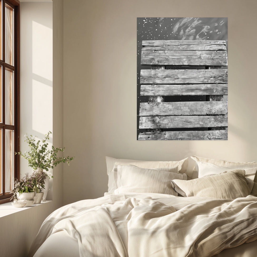 Verwitterter Holzsteg Leinwandbild schwarz weiß – Leinwand auf Holzrahmen – Ansicht 3