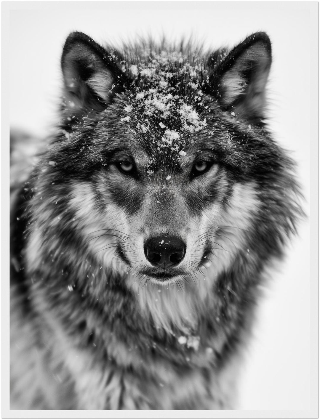 Wolf im Schneetreiben Poster – Weißer Rahmen – Produktfoto