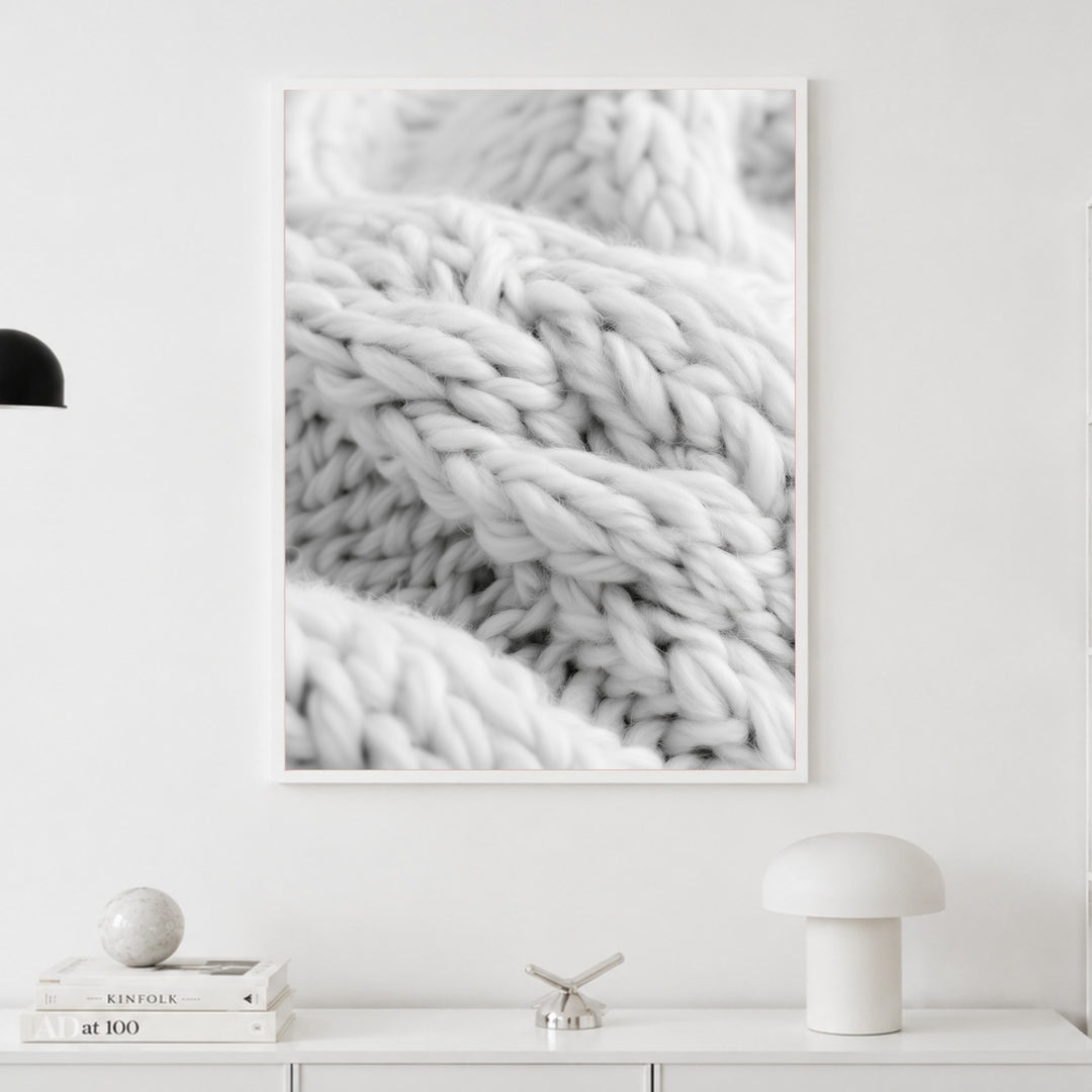 Strickmuster in weiß Poster – Weißer Rahmen – Produktfoto