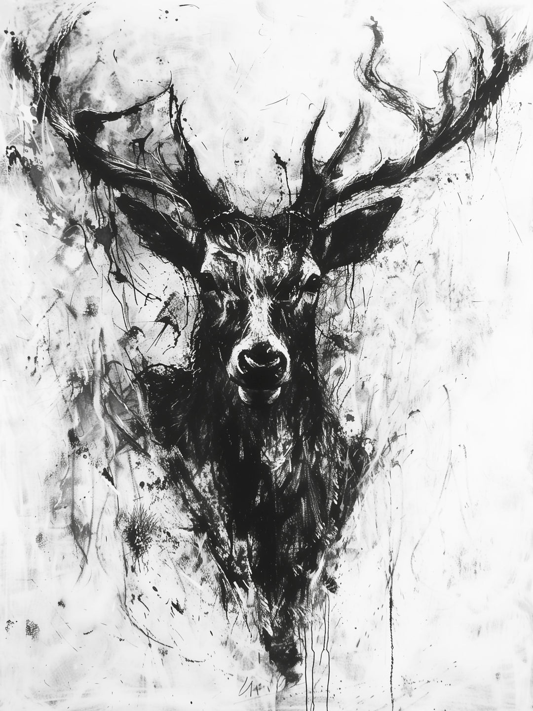 Schwarzer Hirsch Kopf  – Wandkunst