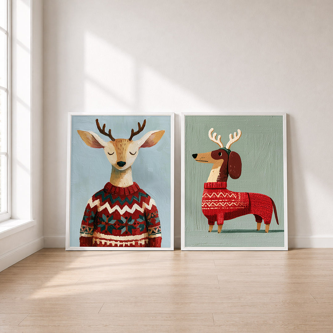 Set-Ansicht: Weihnachtspullover Tiere 2er Poster Set