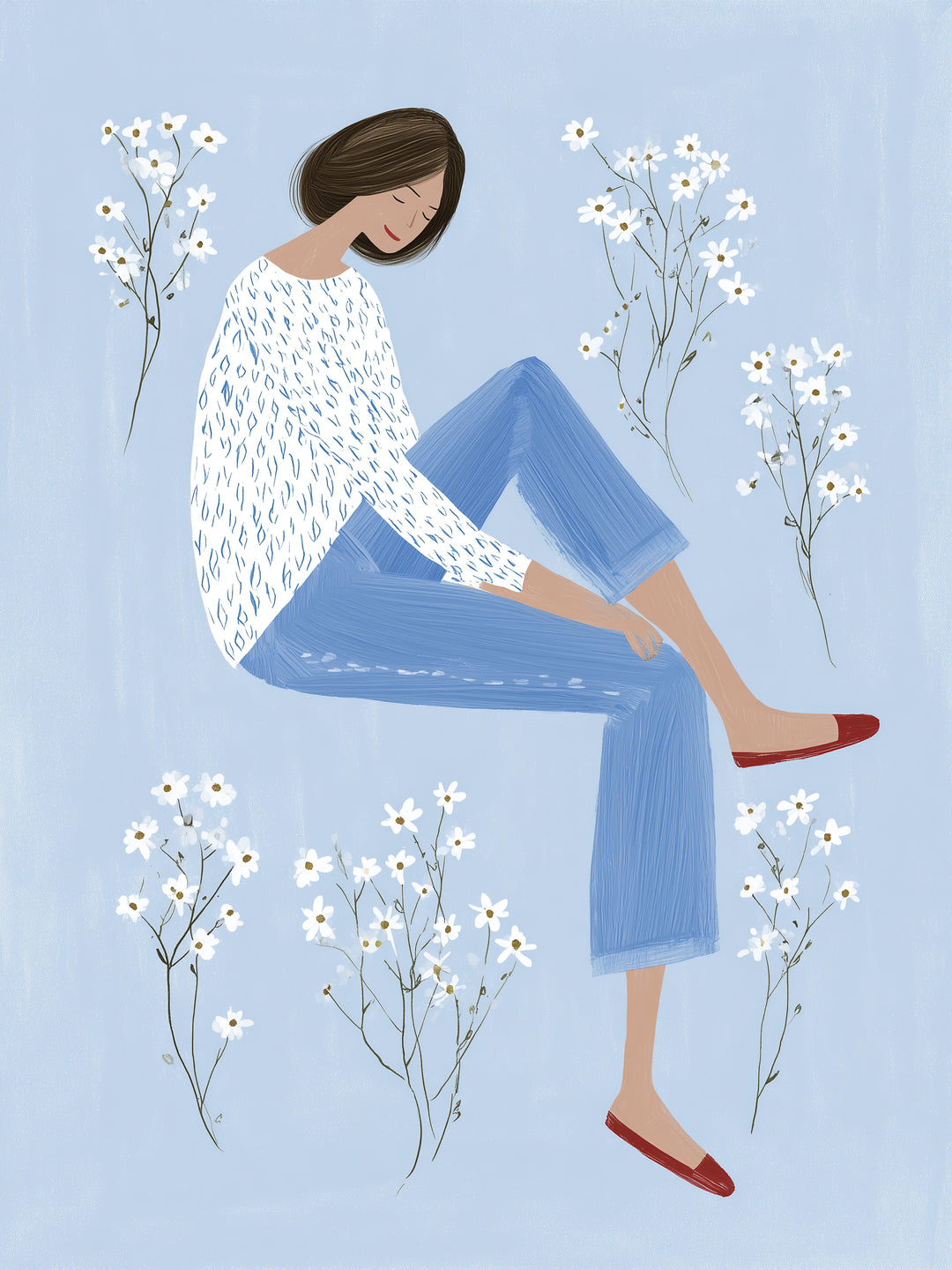 Sitzende Frau mit Blumen  – Wandkunst