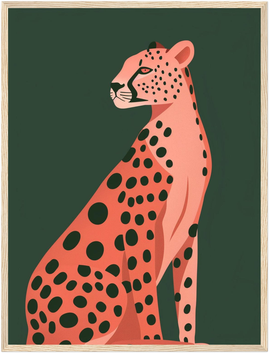 Sitzender Gepard Illustration Poster – Holz natur Rahmen – Produktfoto