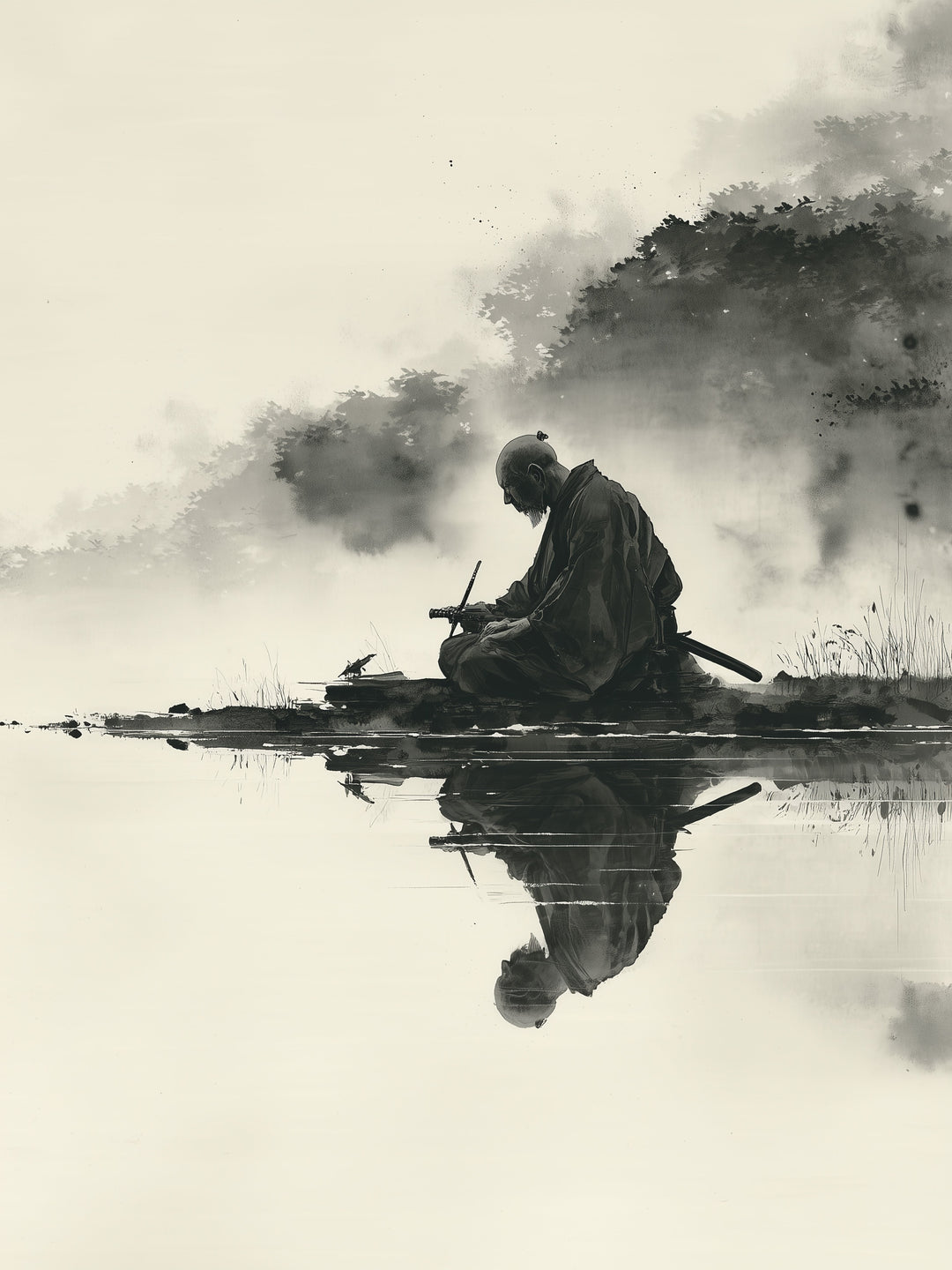 Sitzender Krieger am Wasser Zen – Wandkunst