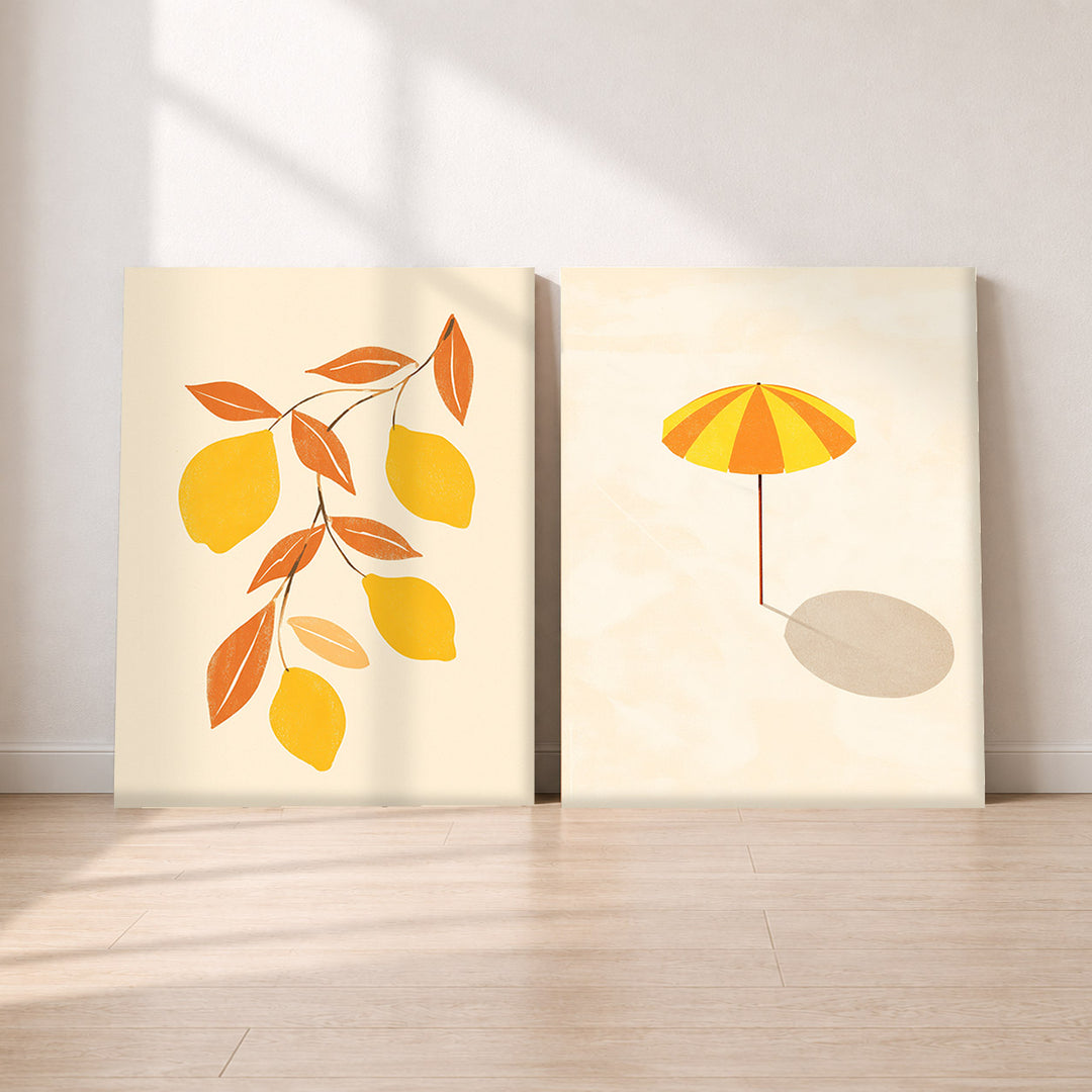 Set-Ansicht: Sommer Gelb-Orange Leinwand Set