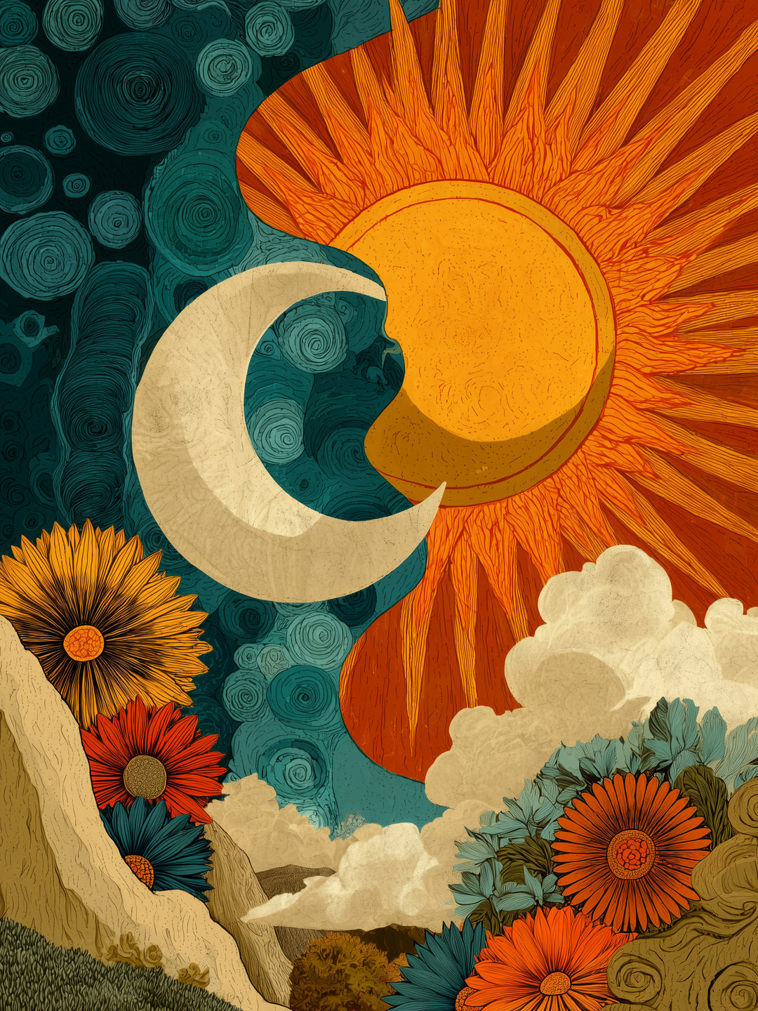 Sonne und Mond Verbindung spirituell – Wandkunst