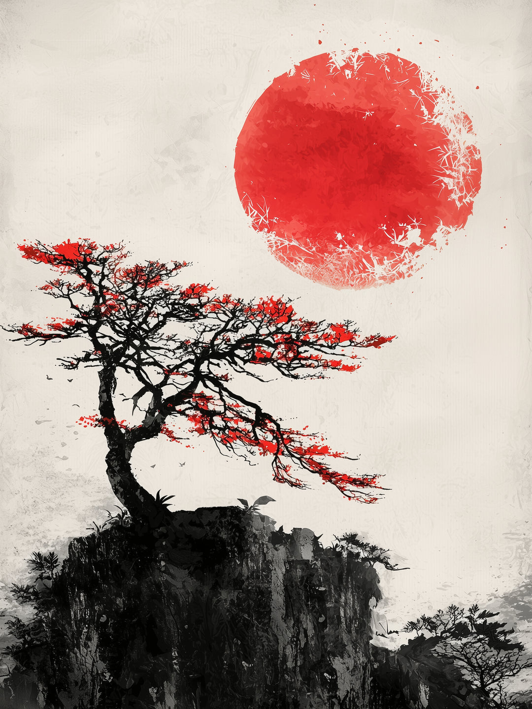 Sonnenaufgang am Felsen Japandi – Wandkunst