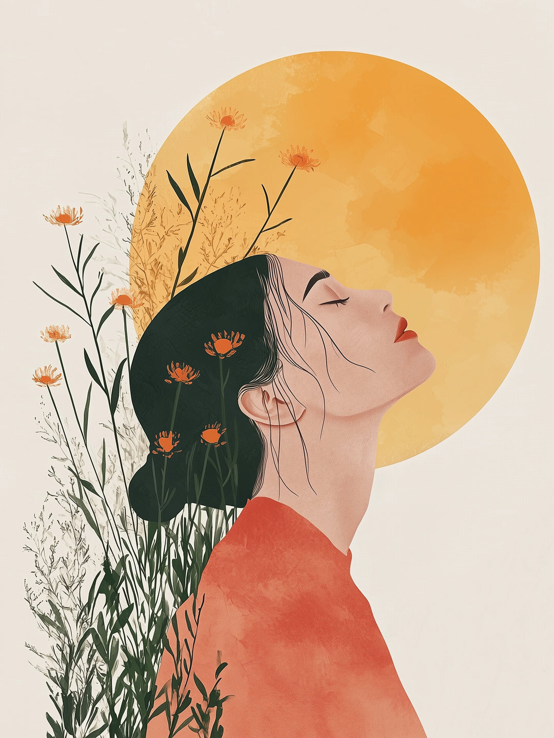 Sonnenblumenklang Japandi – Wandkunst