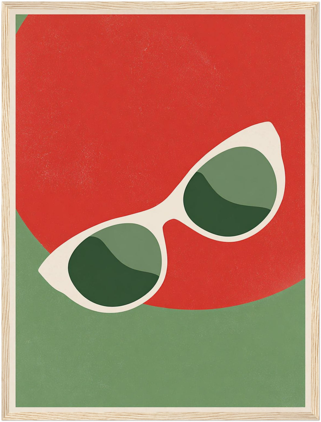 Sonnenbrille vor Farbflächen Poster – Holz natur Rahmen – Produktfoto