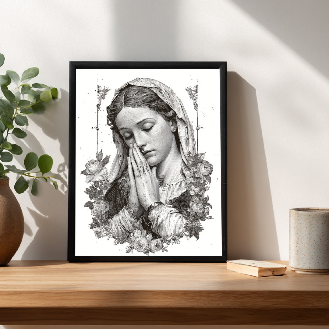Betende Frau Blumenrahmen Poster abstrakt – mattes Kunstdruck-Papier – Ansicht 3