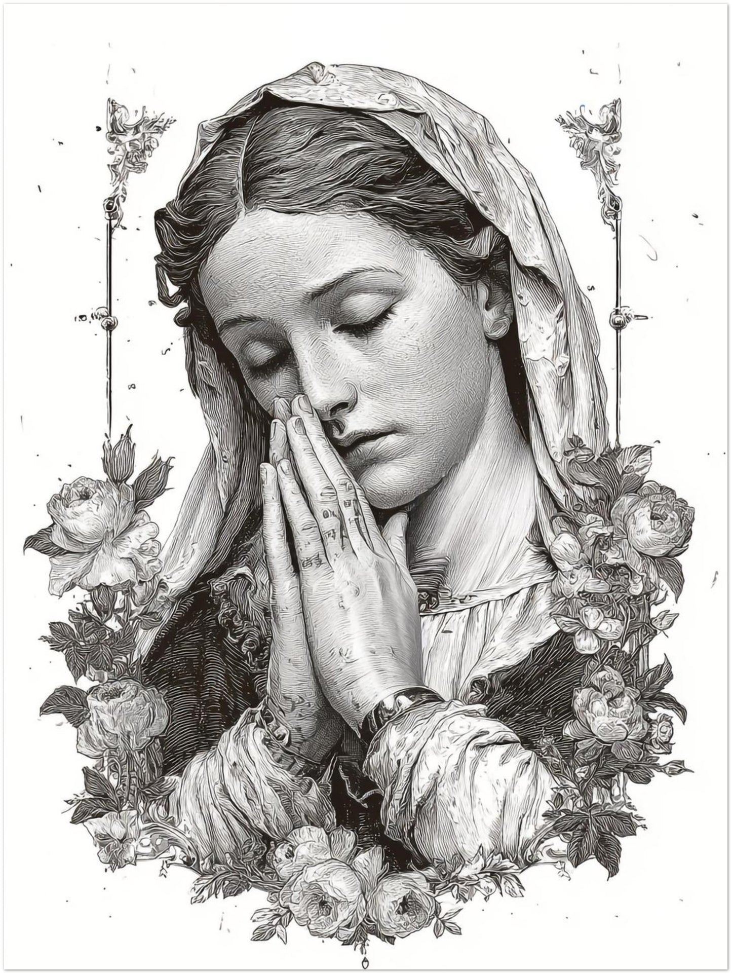 Betende Frau Blumenrahmen Leinwandbild