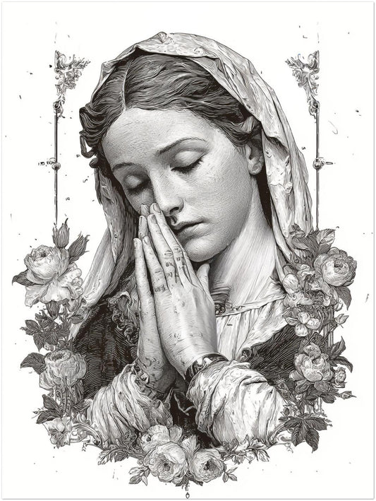 Betende Frau Blumenrahmen Poster