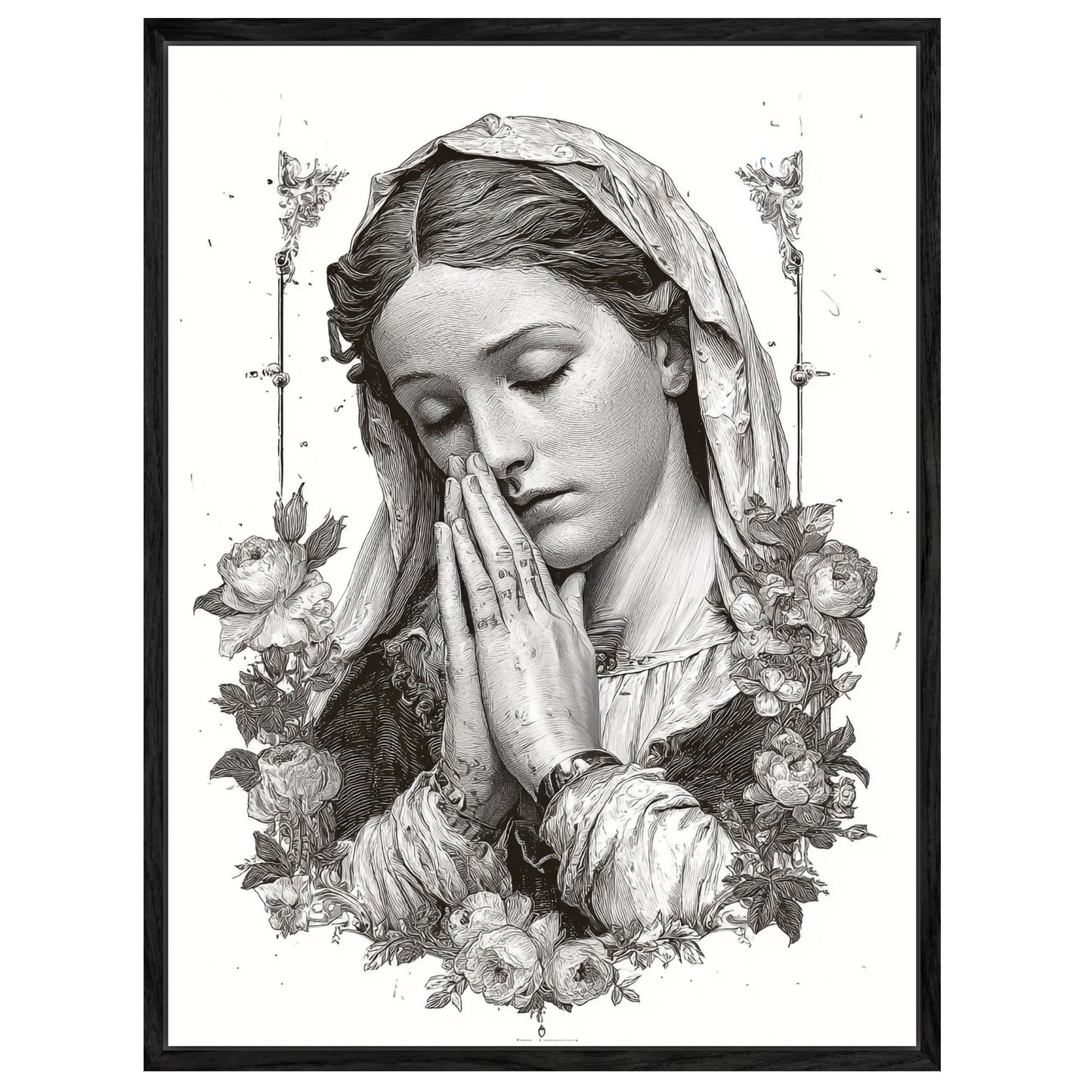 Betende Frau Blumenrahmen Leinwandbild