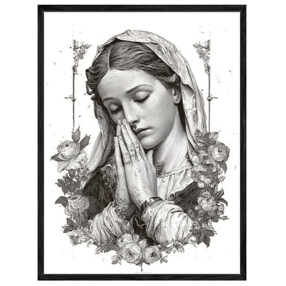Betende Frau Blumenrahmen Leinwandbild