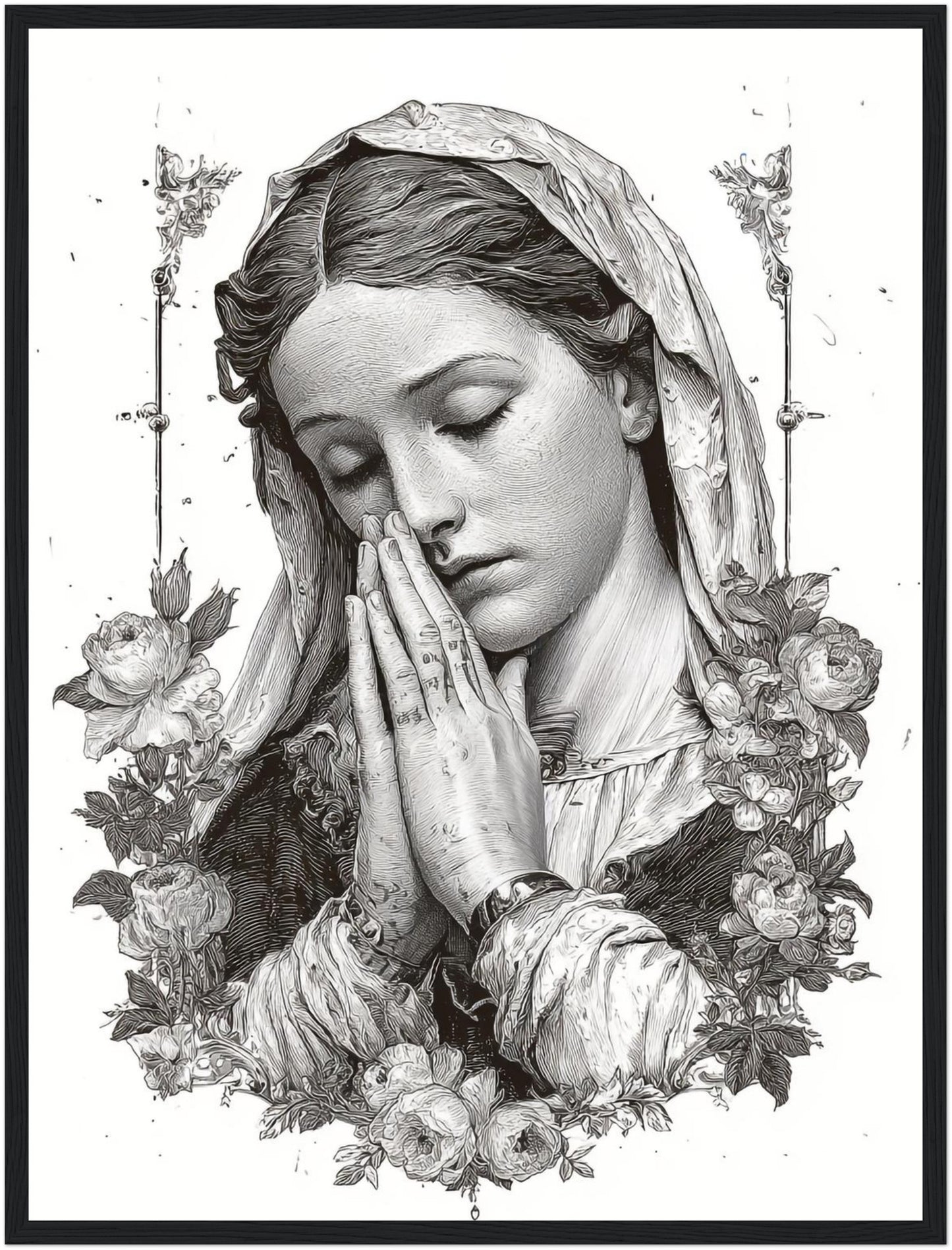 Betende Frau Blumenrahmen Poster