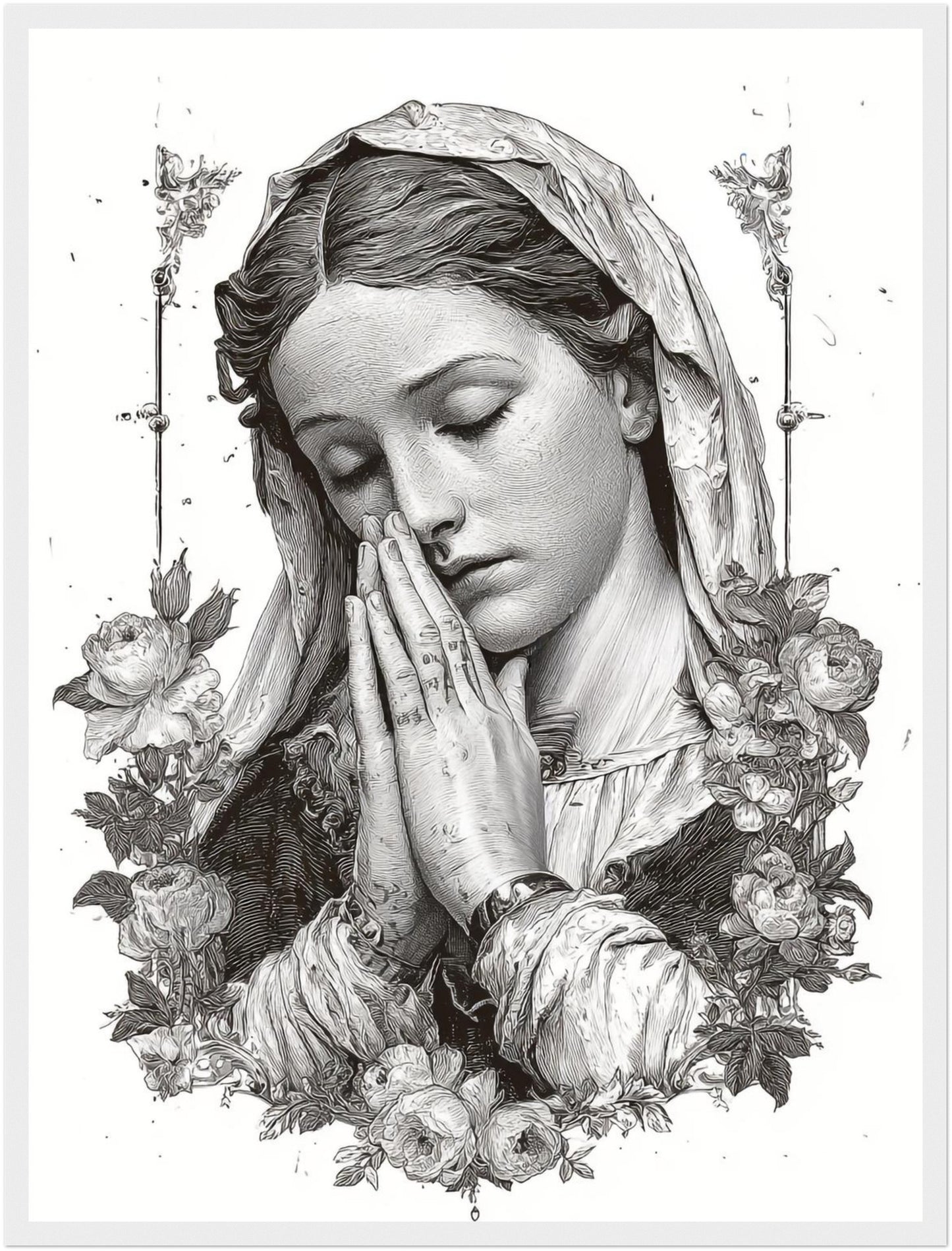 Betende Frau Blumenrahmen Poster