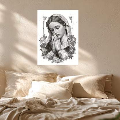 Betende Frau Blumenrahmen Leinwandbild