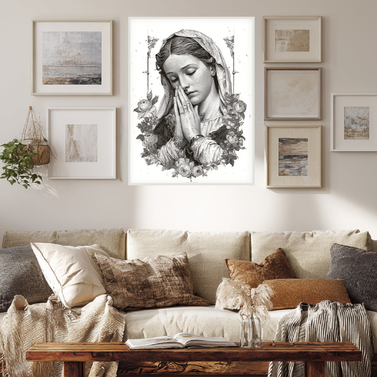 Betende Frau Blumenrahmen Poster