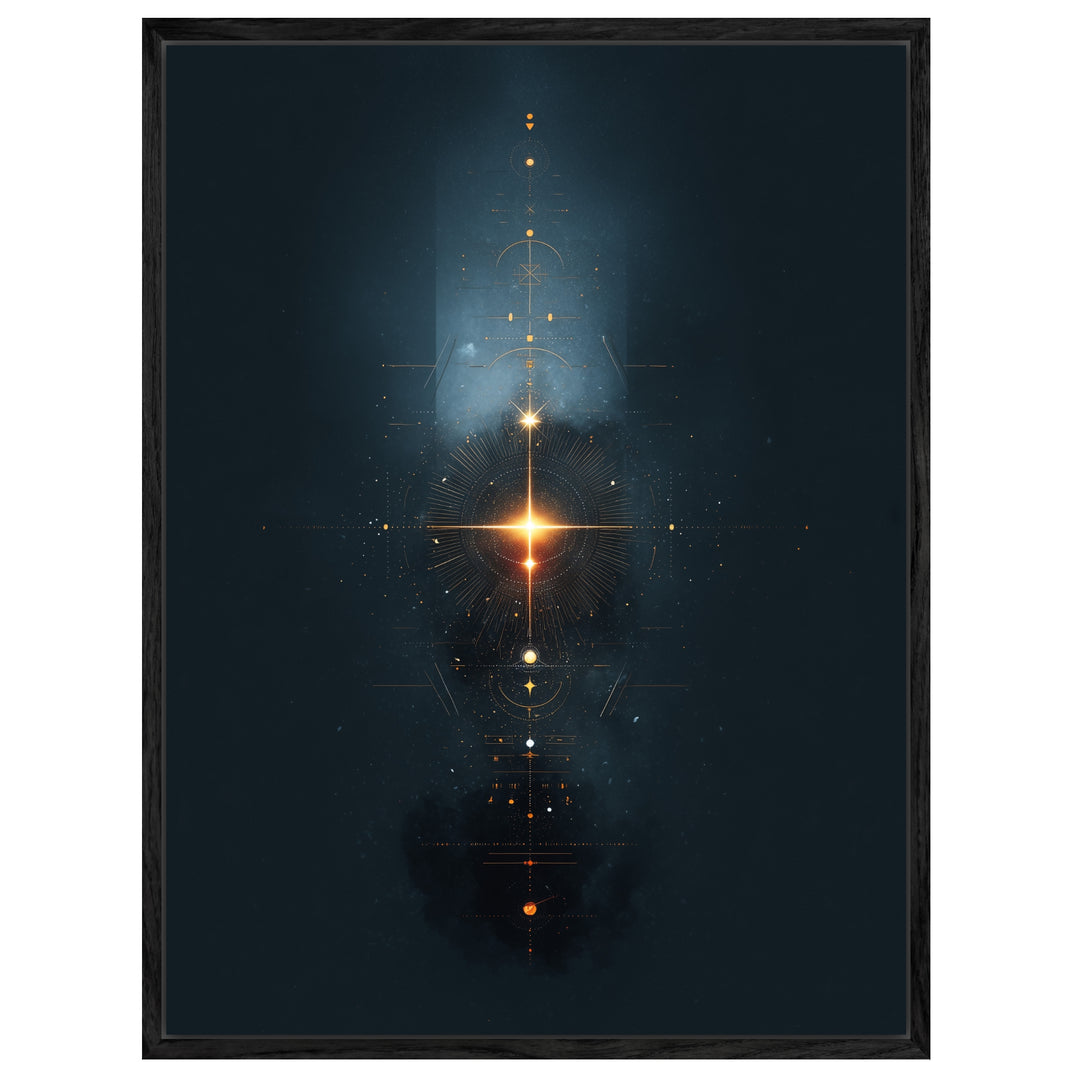 Geometrisches Lichtsymbol Kosmos Leinwandbild abstrakt – Leinwand auf Holzrahmen – Ansicht 4