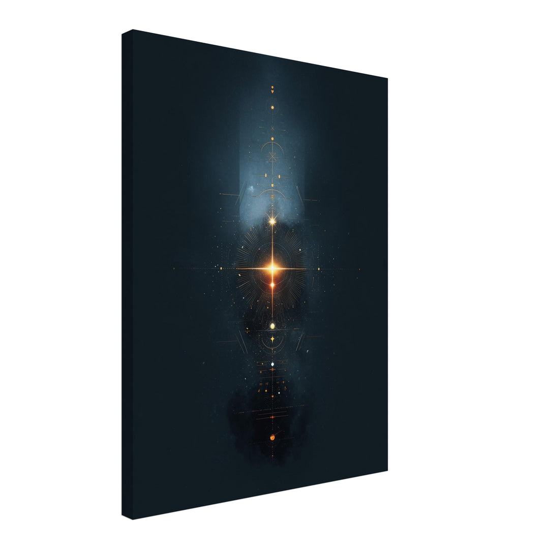 Geometrisches Lichtsymbol Kosmos Leinwandbild abstrakt – Leinwand auf Holzrahmen – Ansicht 2