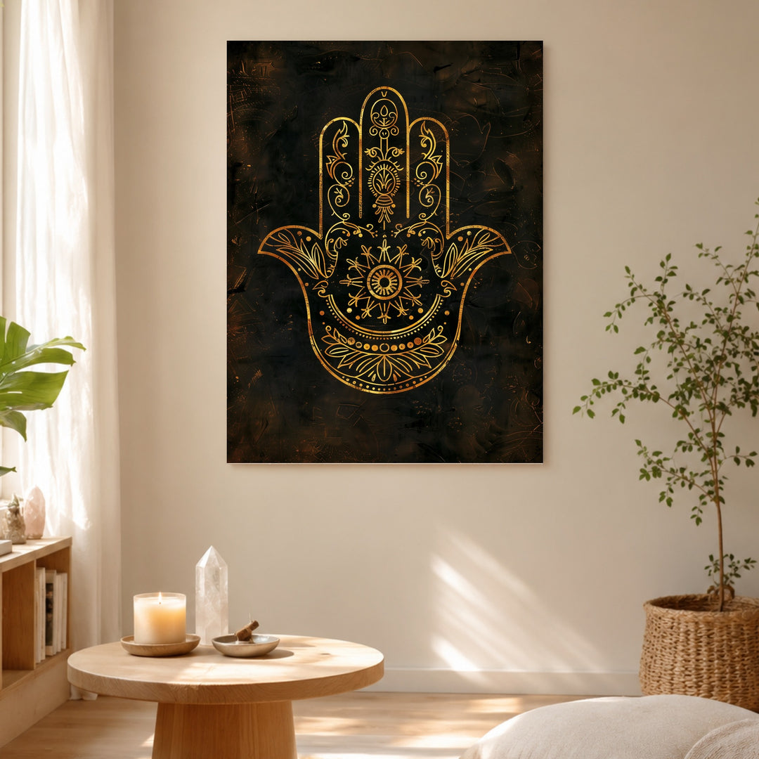 Goldene Hamsa Hand Leinwandbild – Ohne Rahmen – Produktfoto