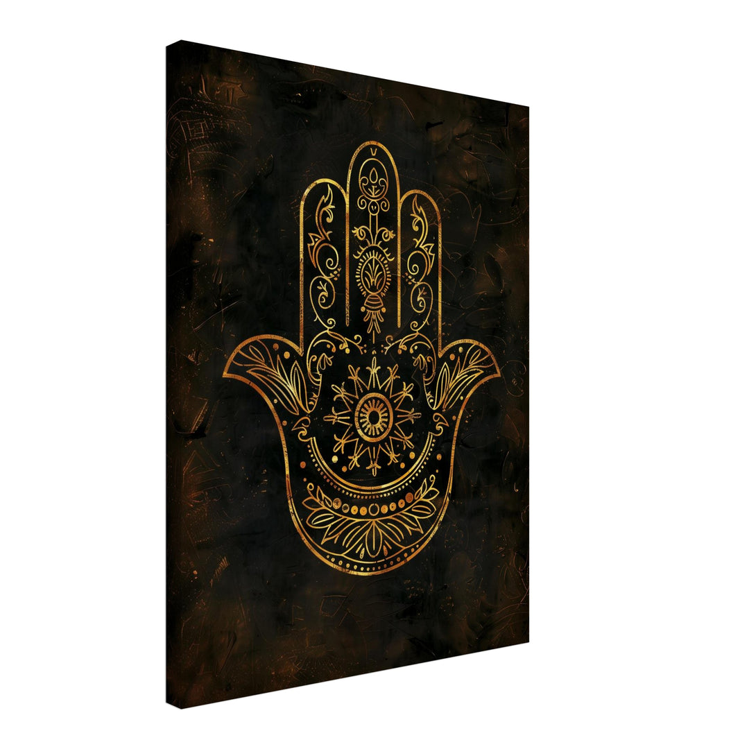 Goldene Hamsa Hand Leinwandbild – Schräge Ansicht – Produktfoto