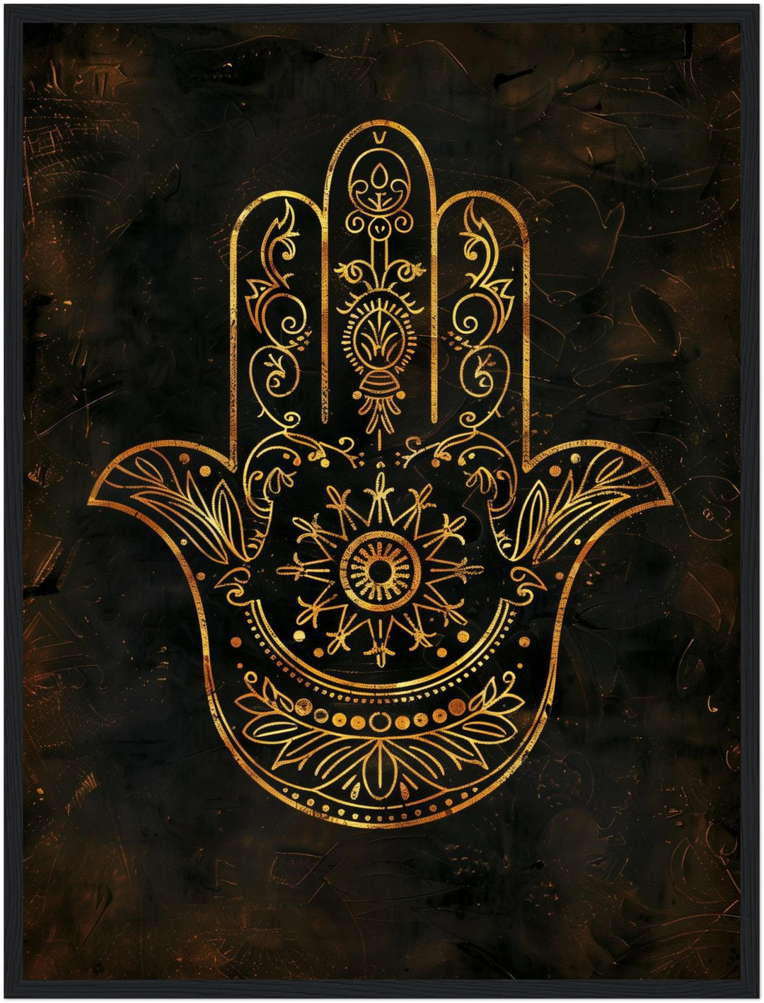 Goldene Hamsa Hand Poster – Schwarzer Rahmen – Produktfoto