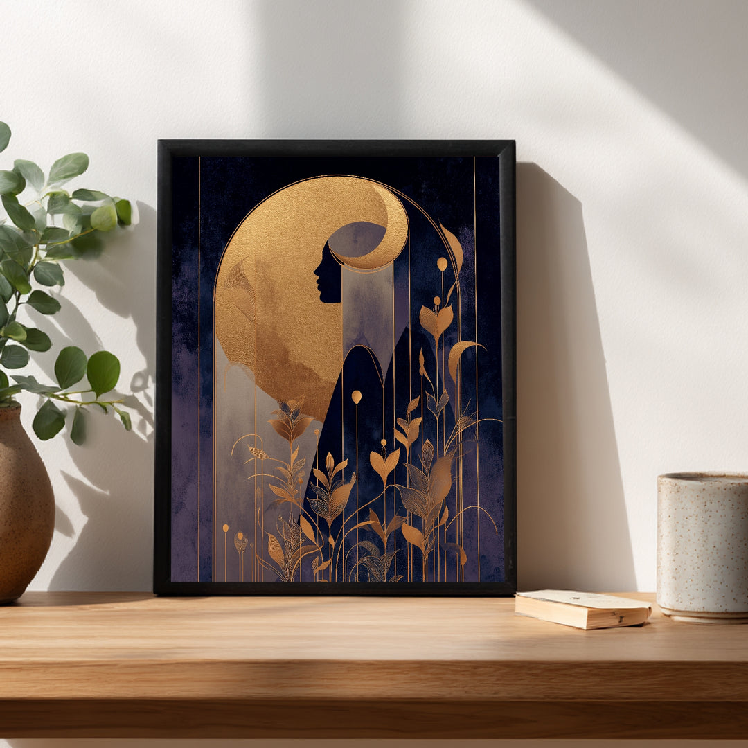 Goldene weibliche Silhouette Pflanzen Poster abstrakt – mattes Kunstdruck-Papier – Ansicht 3