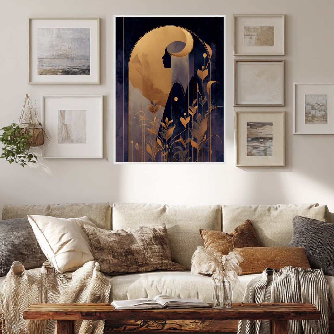 Goldene weibliche Silhouette Pflanzen Poster abstrakt – mattes Kunstdruck-Papier – Ansicht 4