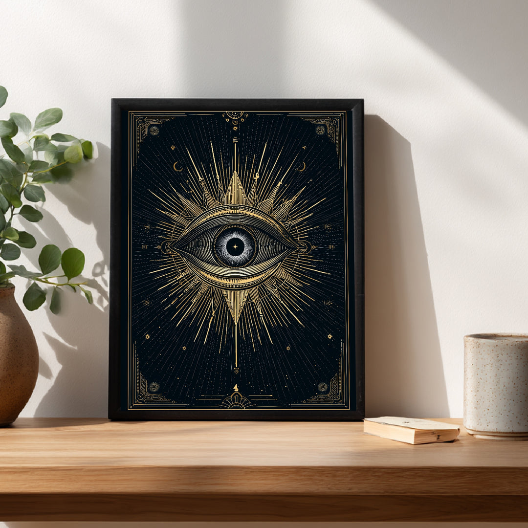 Goldenes Auge Strahlen Poster abstrakt – mattes Kunstdruck-Papier – Ansicht 3