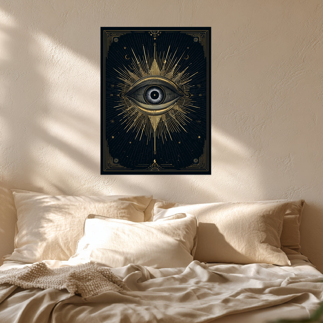 Goldenes Auge Strahlen Leinwandbild abstrakt – Leinwand auf Holzrahmen – Ansicht 3
