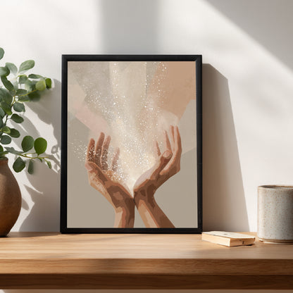 Hände mit Lichtenergie Poster