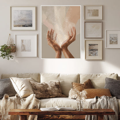 Hände mit Lichtenergie Poster