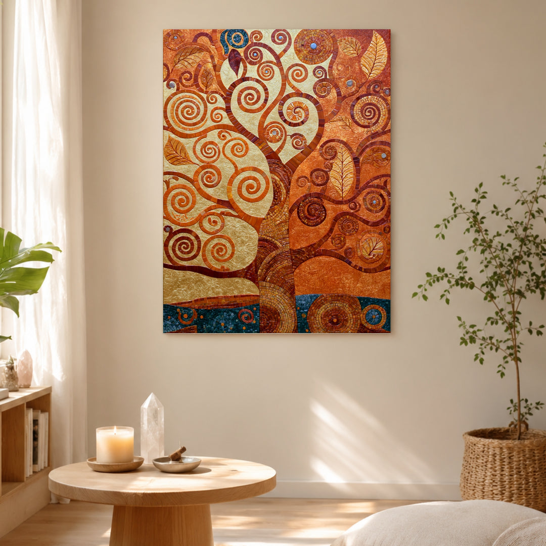 Goldener Lebensbaum spiralförmig Leinwandbild – Ohne Rahmen – Produktfoto