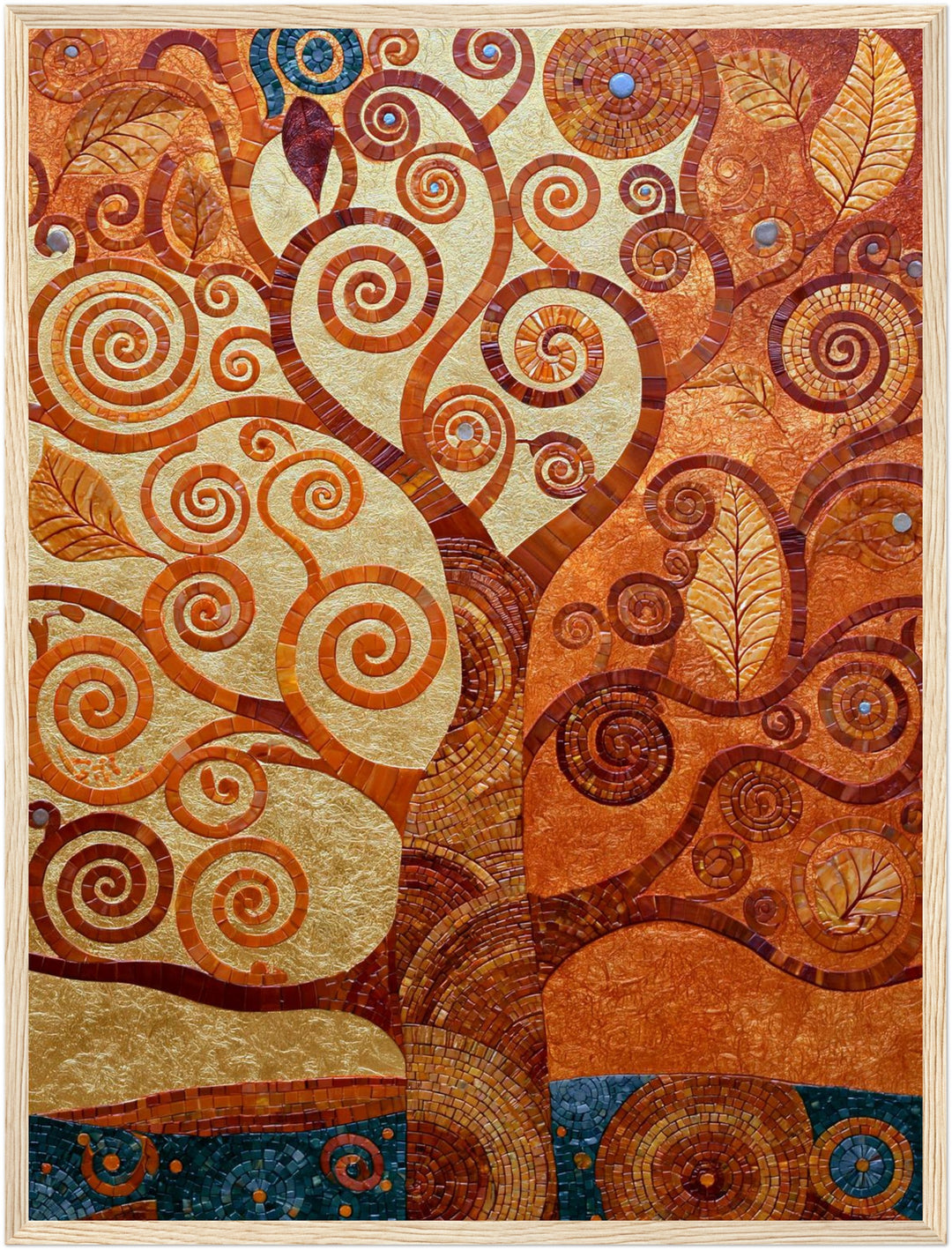 Goldener Lebensbaum spiralförmig Poster – Holz natur Rahmen – Produktfoto