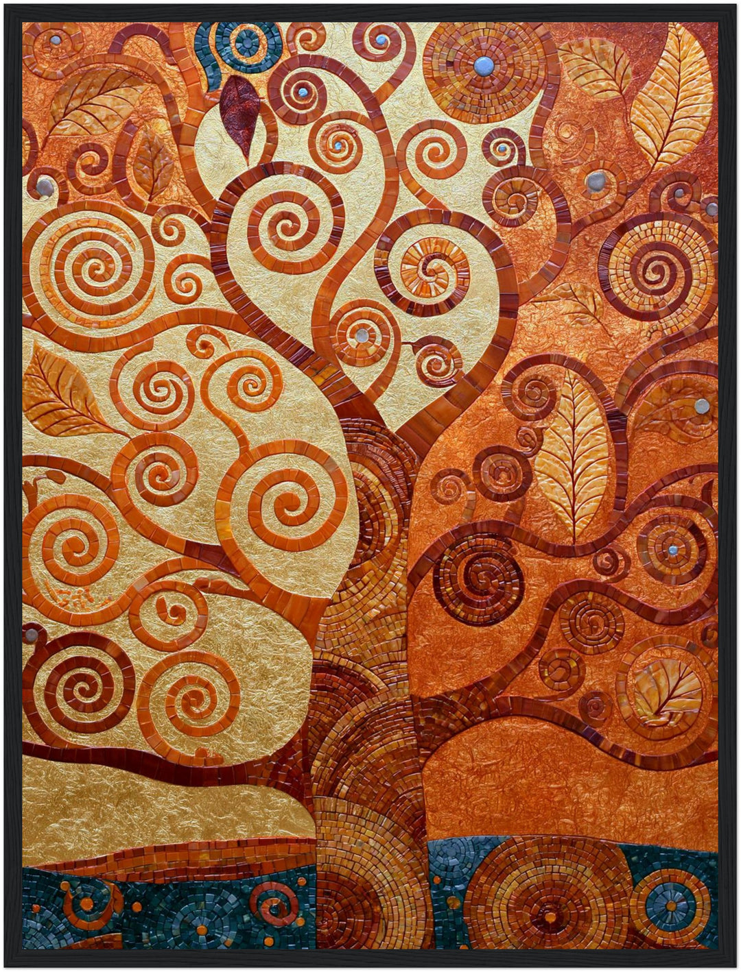 Goldener Lebensbaum spiralförmig Poster – Schwarzer Rahmen – Produktfoto