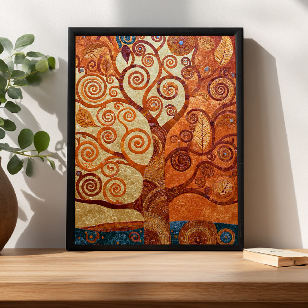 Goldener Lebensbaum spiralförmig Poster – Schwarzer Rahmen – Produktfoto