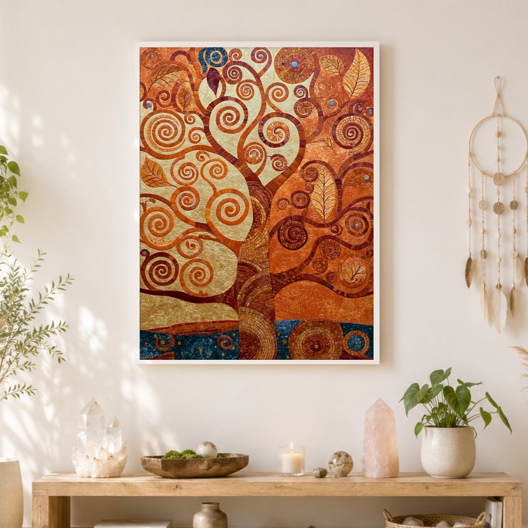 Goldener Lebensbaum spiralförmig Poster – Weißer Rahmen – Produktfoto