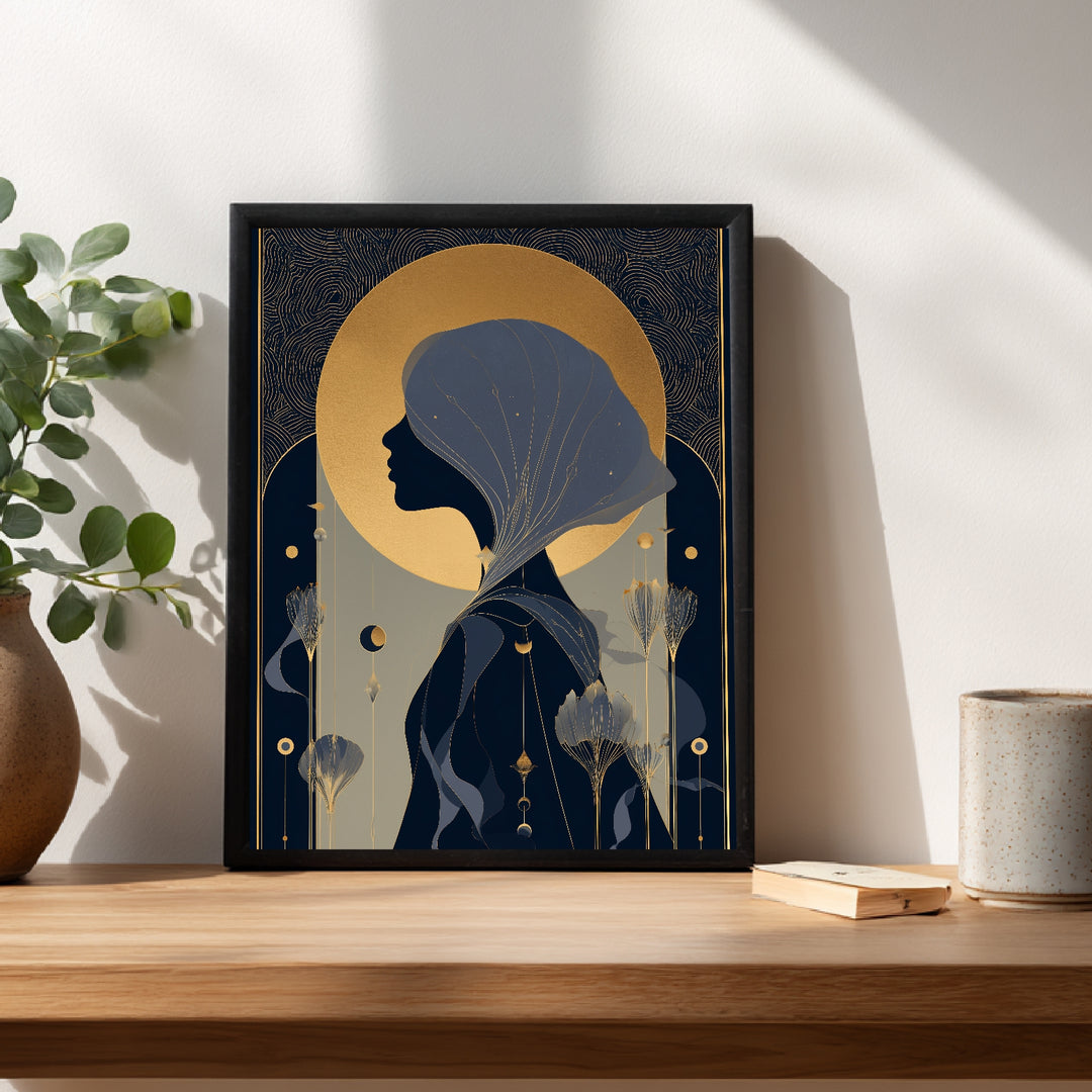 Mädchen Profil Gold Poster abstrakt – mattes Kunstdruck-Papier – Ansicht 3