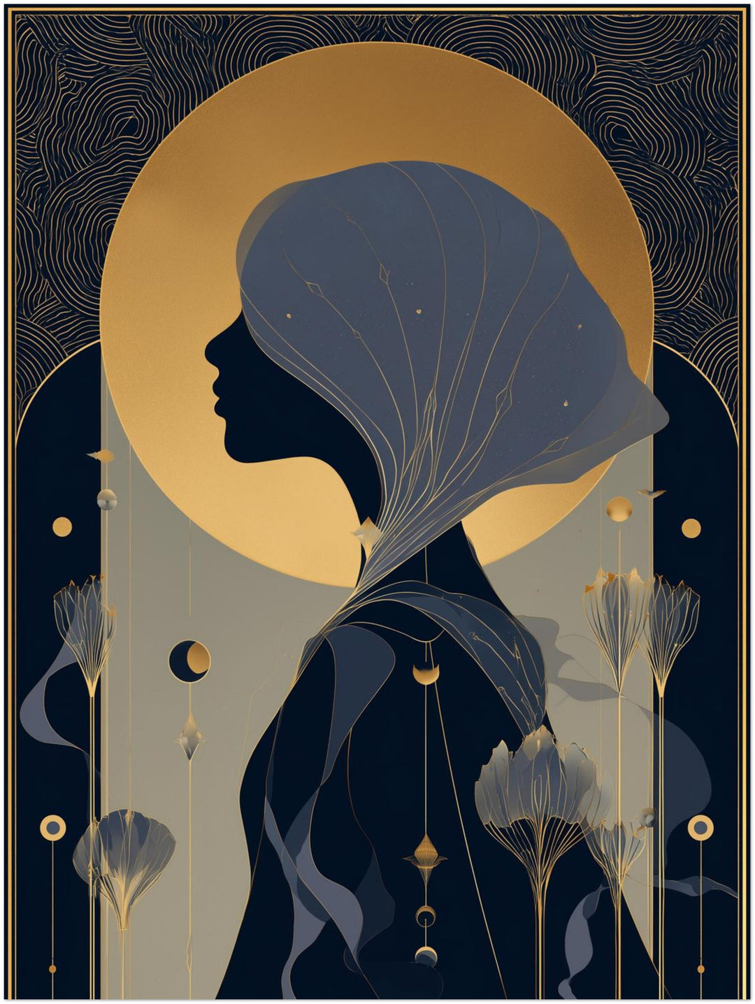 Mädchen Profil Gold abstrakt – Wandkunst