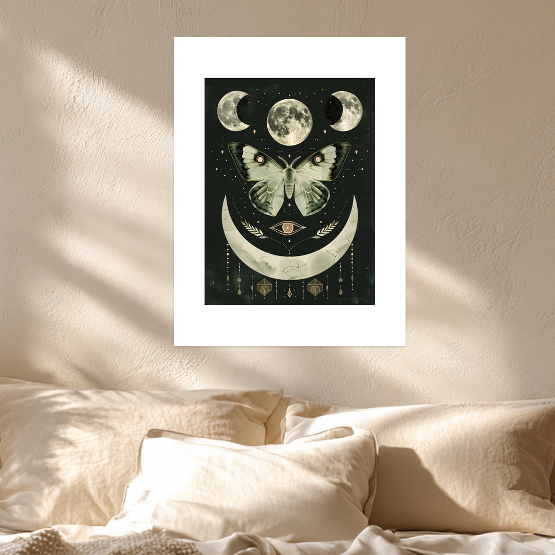 Mondphasen mit Motte Poster spirituell – mattes Kunstdruck-Papier – Ansicht 3