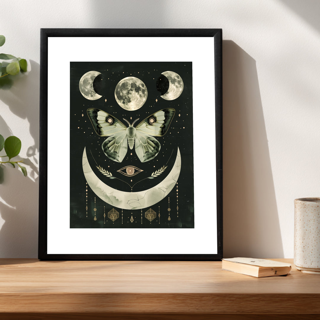 Mondphasen mit Motte Poster spirituell – mattes Kunstdruck-Papier – Ansicht 2