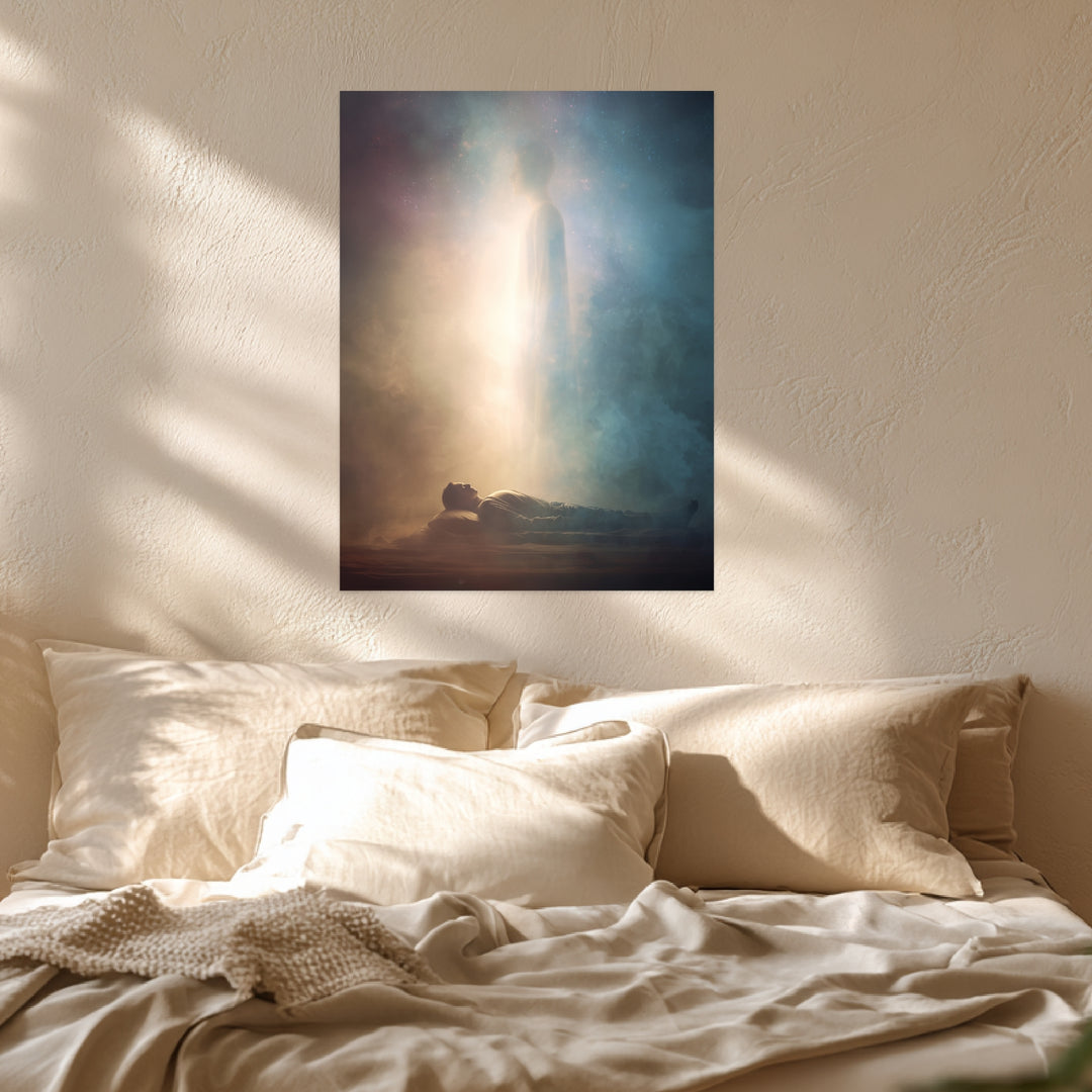 Schlafende Figur Lichterscheinung Leinwandbild abstrakt – Leinwand auf Holzrahmen – Ansicht 3