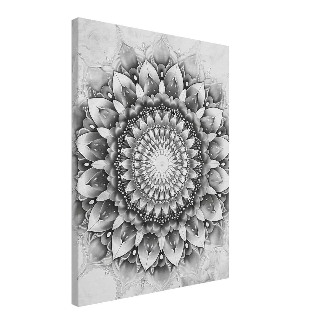 Schwarze und weiße Blüte Leinwandbild spirituell – Leinwand auf Holzrahmen – Ansicht 2