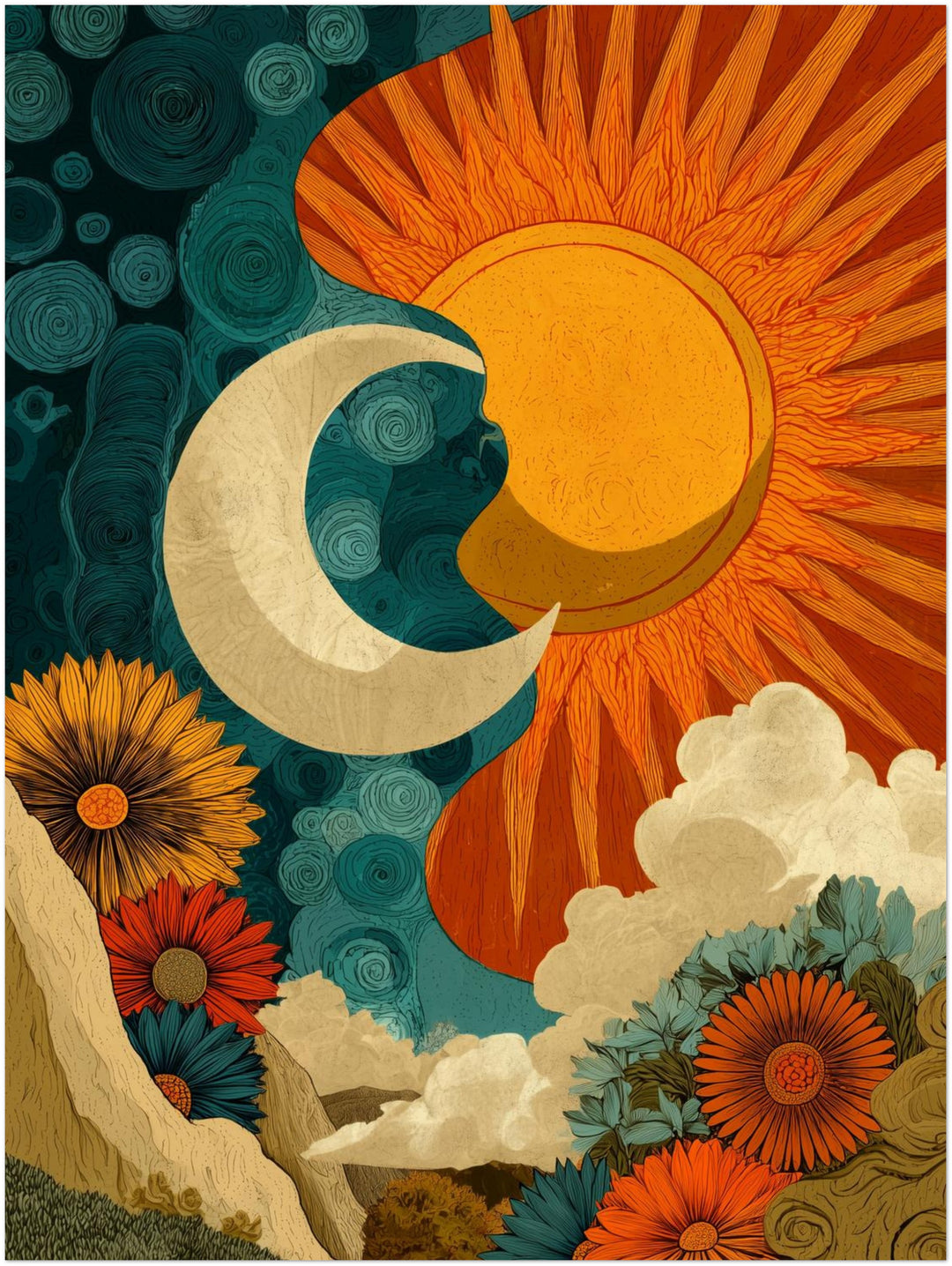 Sonne und Mond Verbindung spirituell – Wandkunst