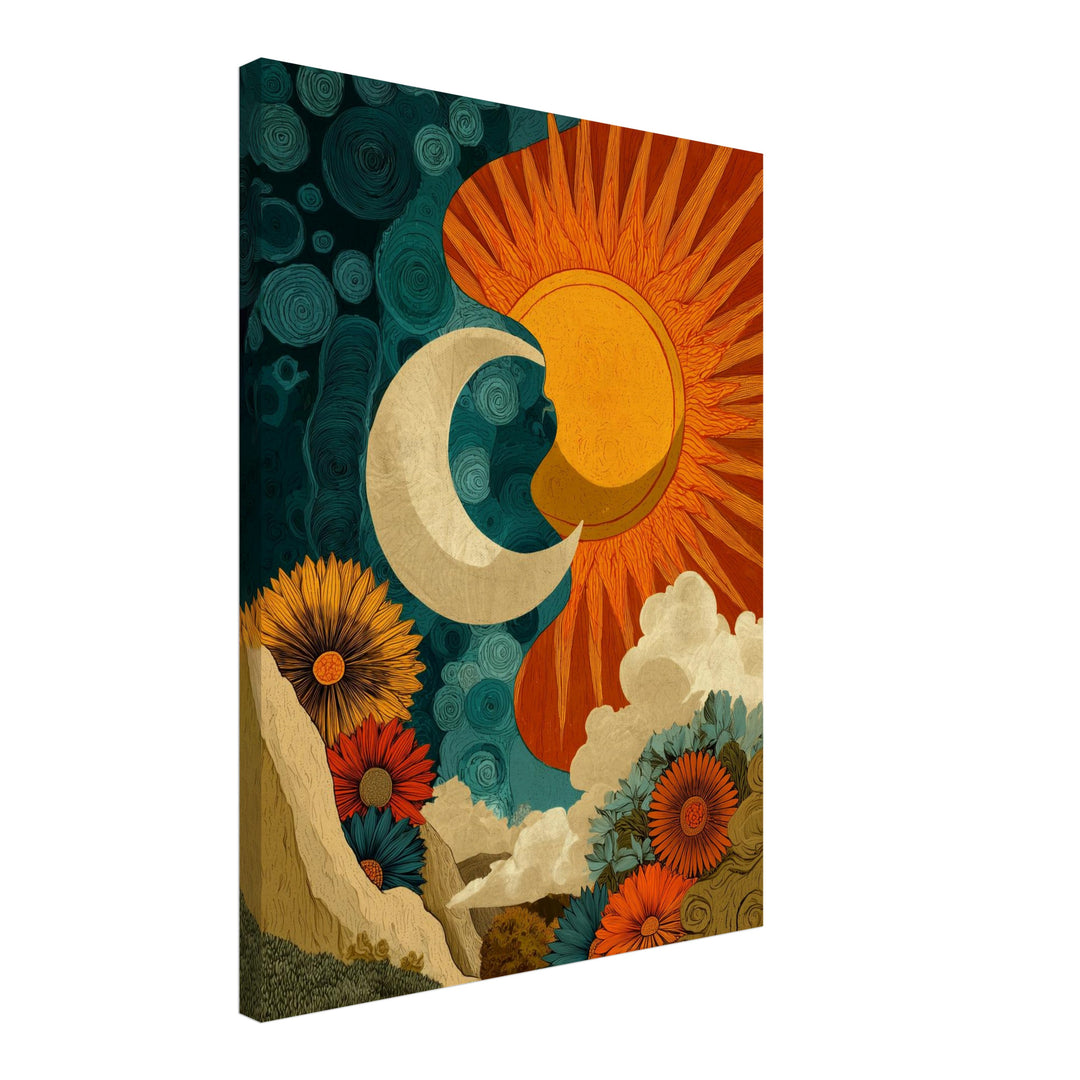 Sonne und Mond Verbindung Leinwand spirituell – Leinwand auf Holzrahmen – Ansicht 2