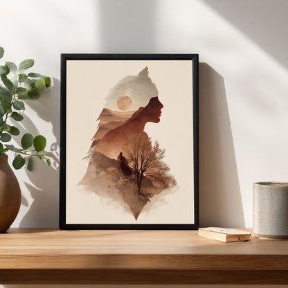 Weibliches Profil Landschaft Poster