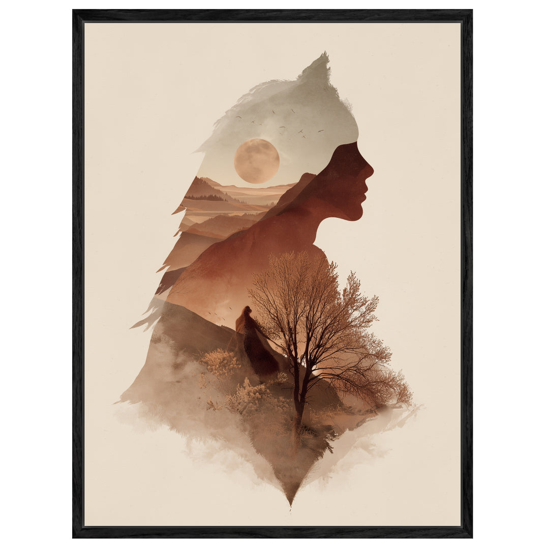 Weibliches Profil Landschaft Leinwandbild abstrakt – Leinwand auf Holzrahmen – Ansicht 4