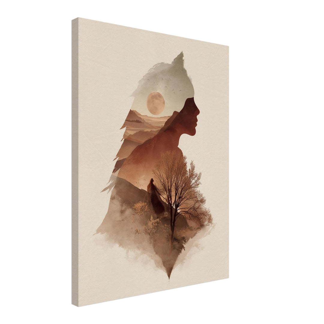 Weibliches Profil Landschaft Leinwandbild abstrakt – Leinwand auf Holzrahmen – Ansicht 2